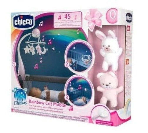 CHICCO- First Dreams Rainbow Cot Mobile- giostrina proiettore arcobaleno musicale rosa