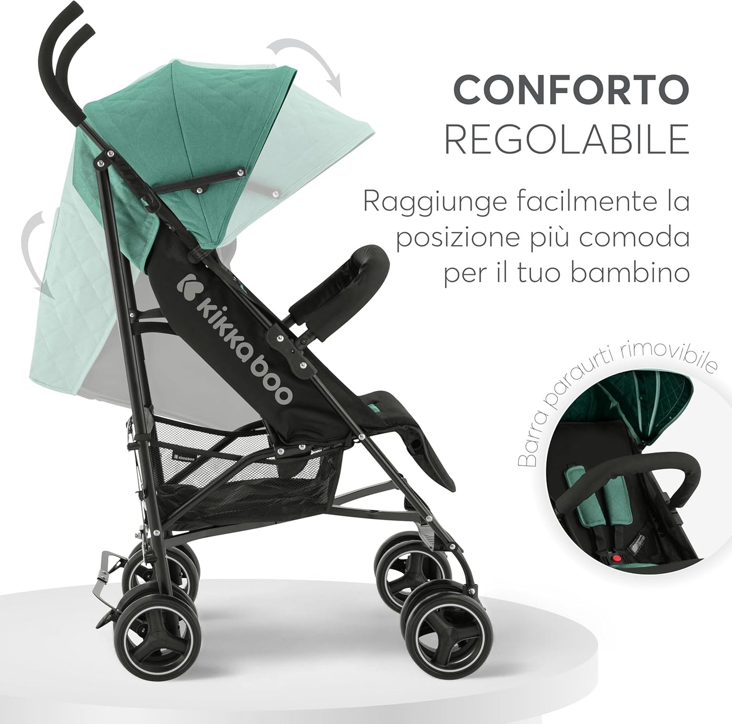 Passeggino KikkaBoo BEETLE, Passeggino da viaggio fino a 22 kg, Pieghevole, Leggero, Compatto, Menta