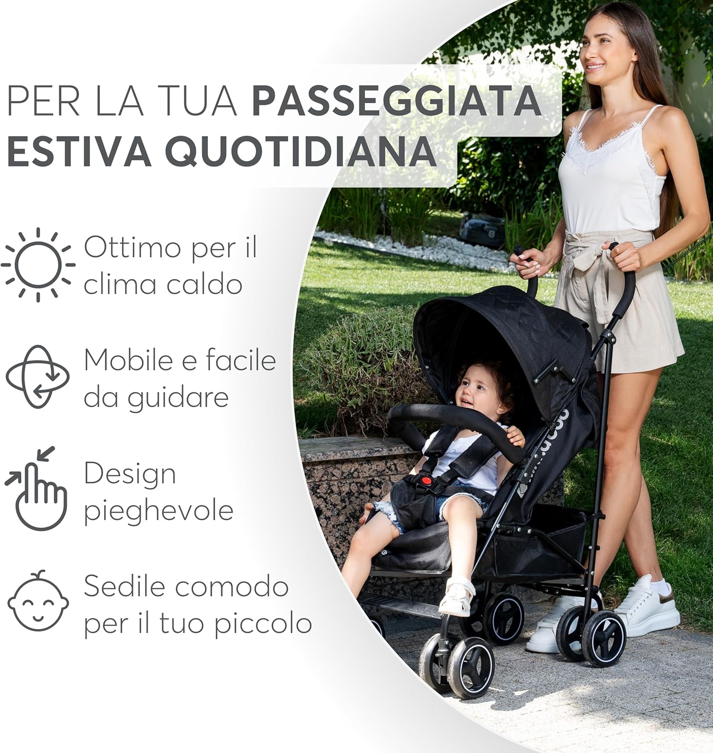 Passeggino KikkaBoo BEETLE, Passeggino da viaggio fino a 22 kg, Pieghevole, Leggero, Compatto, Menta
