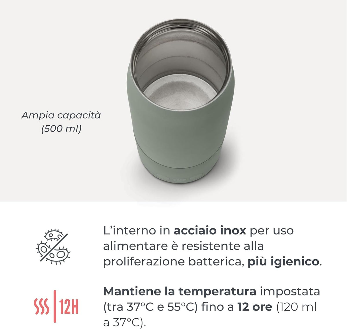 Nuvita Hot'n'go - bollitore scaldabiberon portatile termico a batteria ricaricabile con controllo temperatura 500 ml