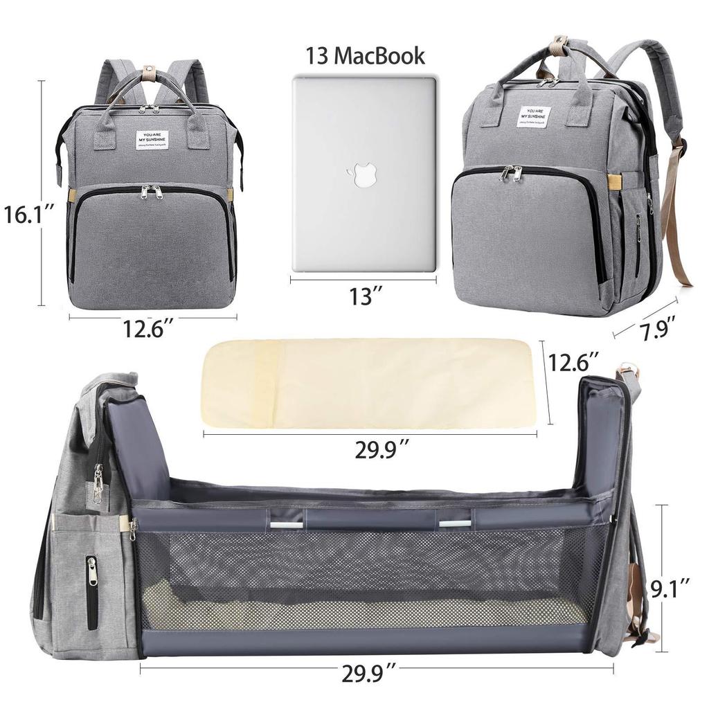 Nuovo lettino pieghevole per culla da viaggio con tasca isolata, zaino per pannolini 3 in 1 con fasciatoio, culla portatile per borsa per bambini