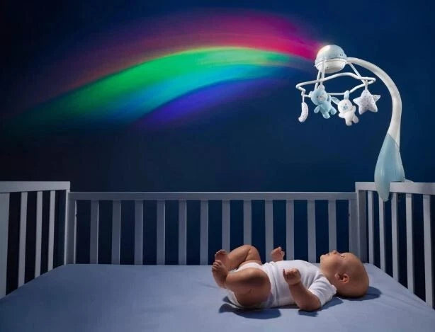 CHICCO- First Dreams Rainbow Cot Mobile- giostrina proiettore arcobaleno musicale azzurra